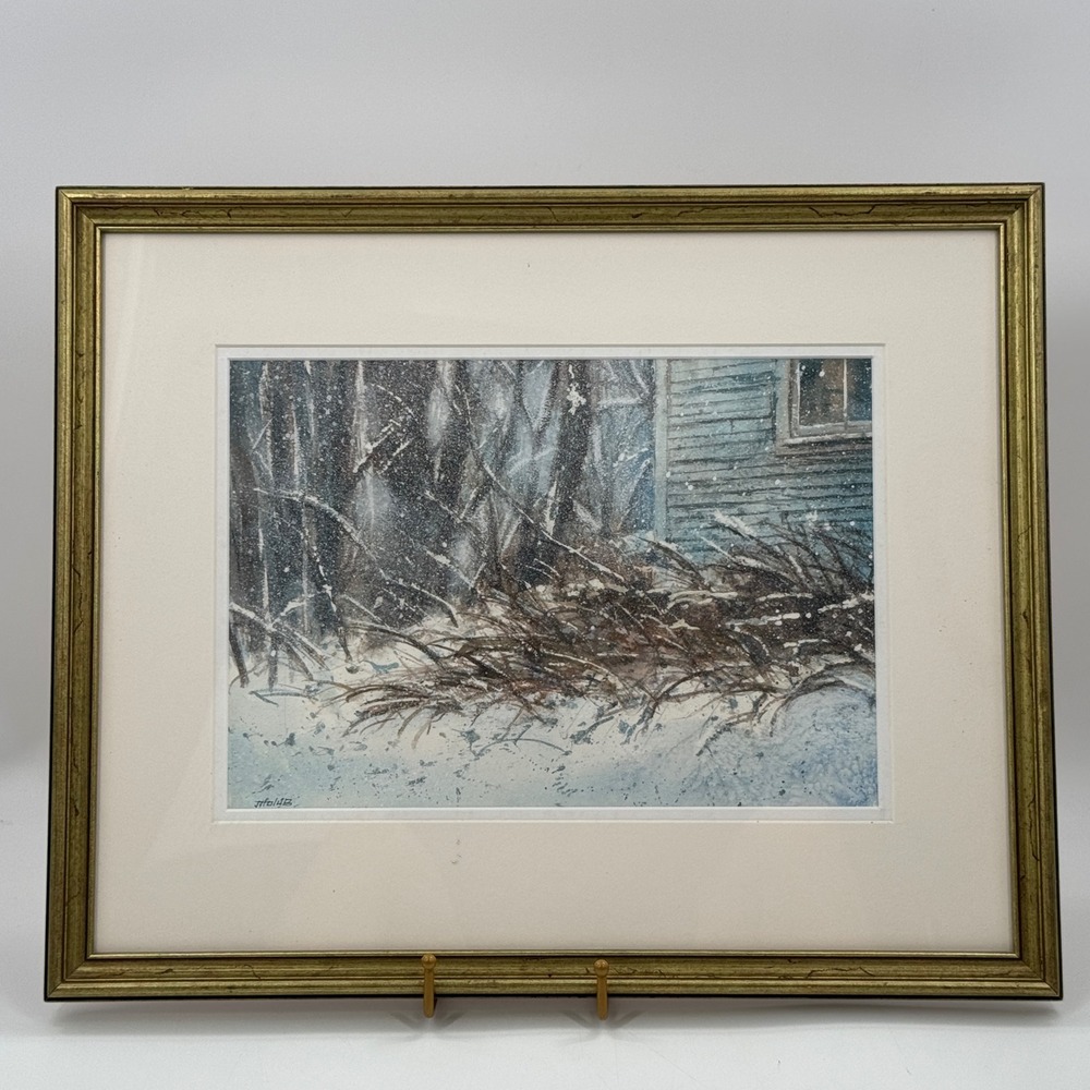 John Holub Original Watercolor "Winter Repose" Signed Maine Winter Landscape